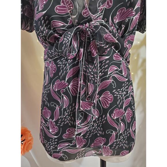 Vtg 90s Y2K NWT Max Studio Sheer Floral Babydoll Tie Top Size L Whimsigoth Fairy - Picture 5 of 11